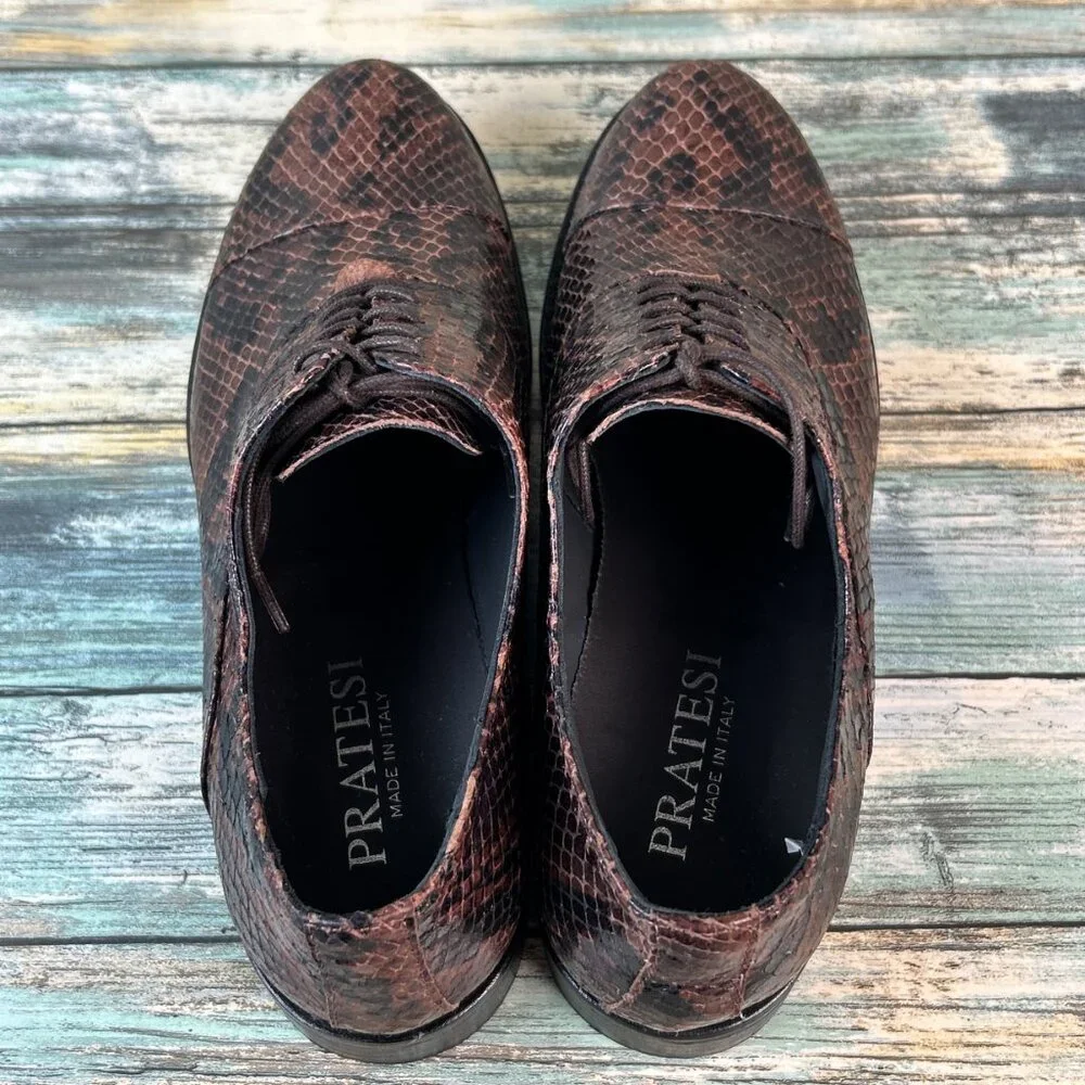 PRATESI Italian Oxford Androynous Size 6/37 Brown Snake Print Leather Menswear